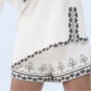 NWT Zara Off-White Linen-blend Embroidered Shorts
